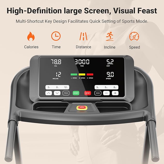 THERUN Incline Treadmill, 0-12% Incline Treadmill for Running and Walking, 300 lbs Weight Capacity, Wide Belt,3.0HP,18" LED Screen, 2 Layers Shock-Absorbing Red