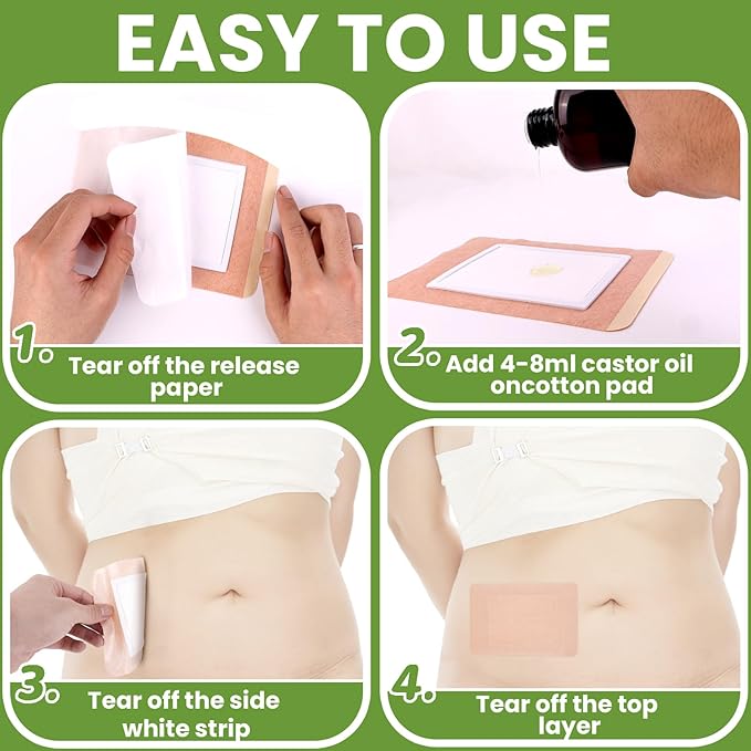 10Pcs Castor Oil Pack Wrap,No Washing Self Adhesive with High Absorbent Organic Cotton Flannel, Wellnessamz Anti Oil Leak Pack Design for Women Men Kids