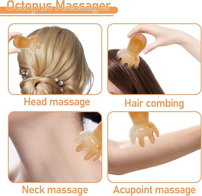 3Pcs Octopus Head Massager Comb Head Massages Tools Manual Acupressure Device with 8 Flexible Nodes Can Deeply Relax Compact and Easy to Carry Suitable for Home Office Use（Coffee Color）