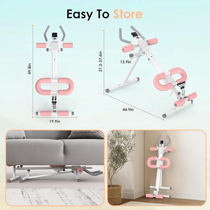 Foldable Ab Machine, 5-in-1 Adjustable Ab Trainer for Home Gym, Full-Body Core Workout Equipment with 10 Length Levels, LED Display & Silent Rollers | Sit-Up & Rowing Machine for Abs Sculpting