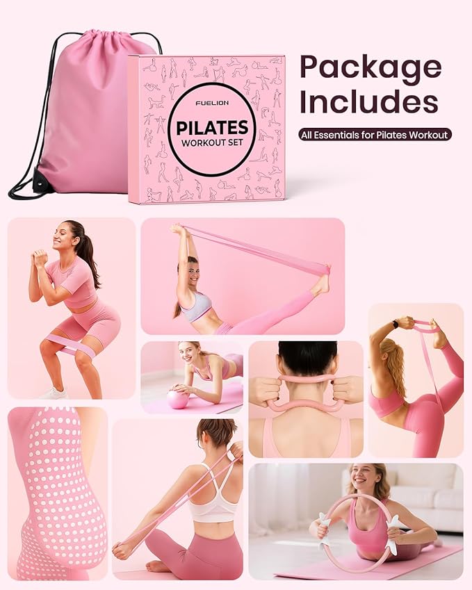 Pilates Ring Set for Women, Home Workout Pilates Equipment with Resistance Bands, 14'' Magic Circle, Mini Ball, Pilates Starter Kit for Strength, Toning and Flexibility