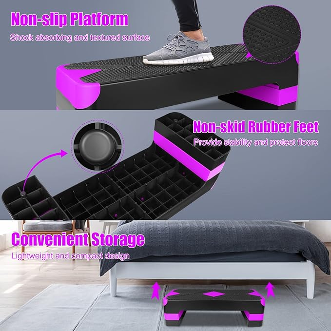 Adjustable Exercise Workout Aerobic Stepper Step Platform Trainer
