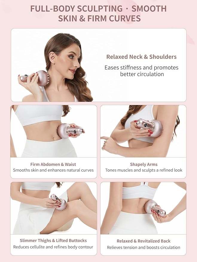 Lymphatic Drainage Massager & Anti Cellulite Massage Tool, Helps Reduce Stretch Marks & Cellulite, for Legs, Arms & Belly, Body Sculpting Machine with Microcurrent, Light, Heat & Vibration (Rose Gold)
