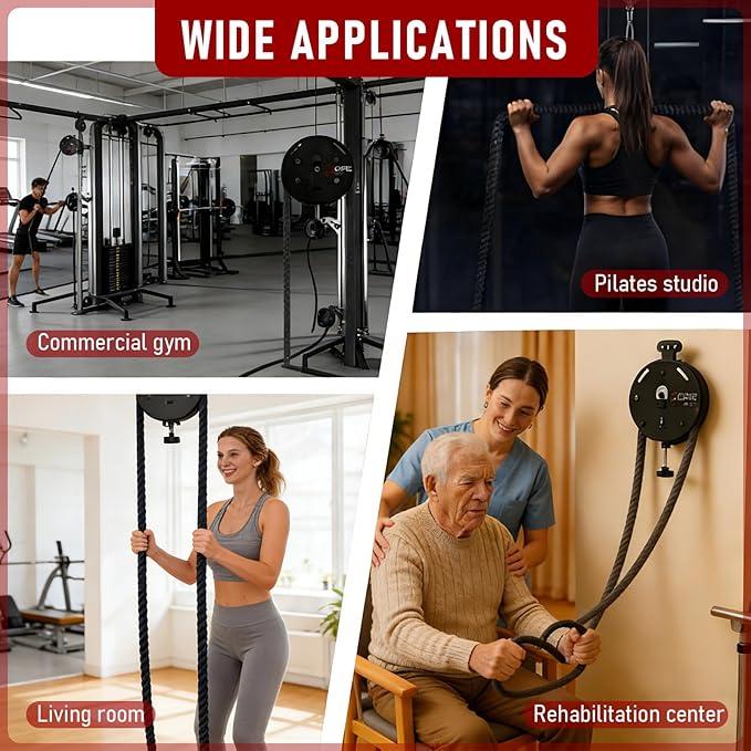 Endless Rope Trainer, Suspension Pulley Cable Machine with Adjustable Resistance, Pull Rope Fitness Training Equipment, for Physical Training red