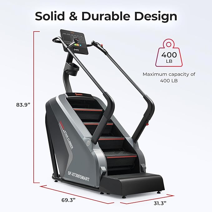Sunny Health & Fitness Premium High-Intensity Smart Stepper Stair Climber, Commercial Grade, Cardio Workout Programs, Free SunnyFit App Bluetooth Connection, 350-400 LB Weight Capacity