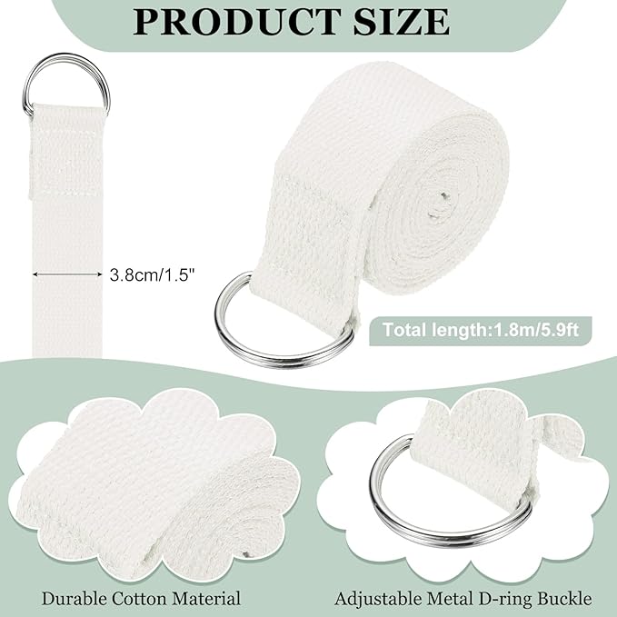 Yoga Strap for Stretching, Athletic Stretch Band with Adjustable Metal D Ring Buckle Yoga Bands