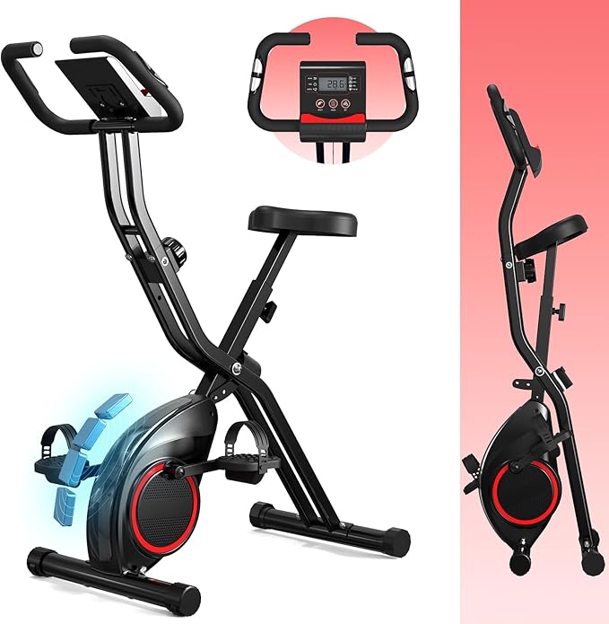 Foldable Exercise Bike for Small Apartments, Stationary Bikes for Home, Indoor Portable Cycling Bike with 16-Level Magnetic Resistance, 260LBS Capacity, 5.5 LBS Flywheel, for Small Space Workout 816