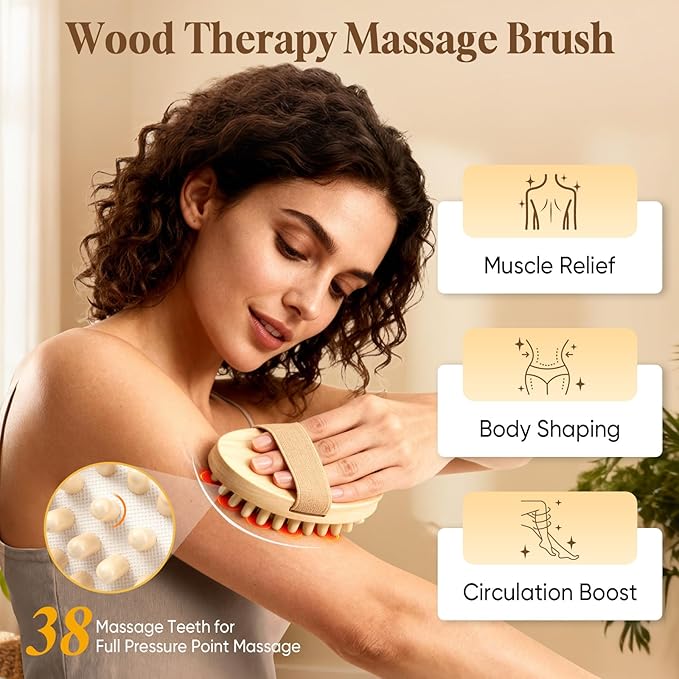 awrose 2 Packs Wood Therapy Massage Tools, Manual Meridian Massage Body Brush for Body Sculpting, Wooden Scalp Massager Tools for Cellulite Reduction, Muscle Pain Relief, Birthday Gifts for Women Men