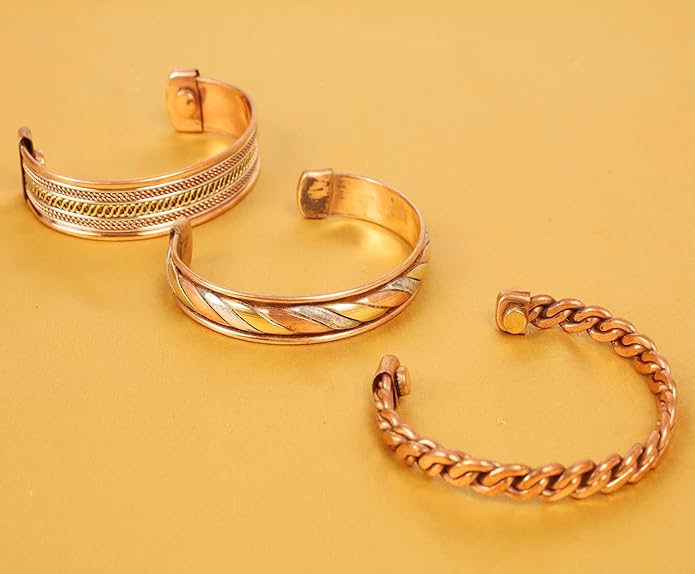 Copper Bracelet Tibetan Style. Hand Forged with Solid and High Gauge Copper Jewelry Cuff for Women Men. Combo of Different Designs