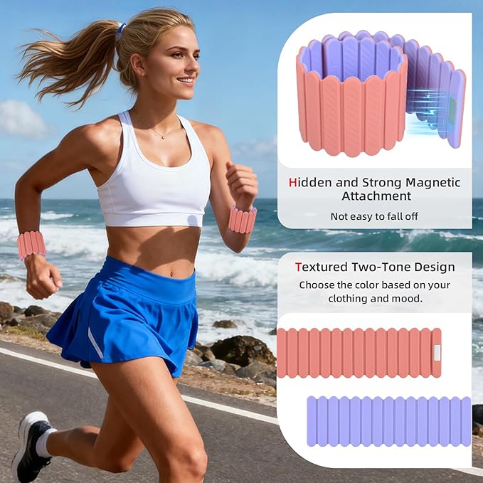 Abahub Wearable Wrist & Ankle Weights Set of 2, Stackable Magnetic Weighted Bracelet for Women, Waterproof Silicone Arm Leg Weights for Home Gym Workout, Running, Yoga & Pilates
