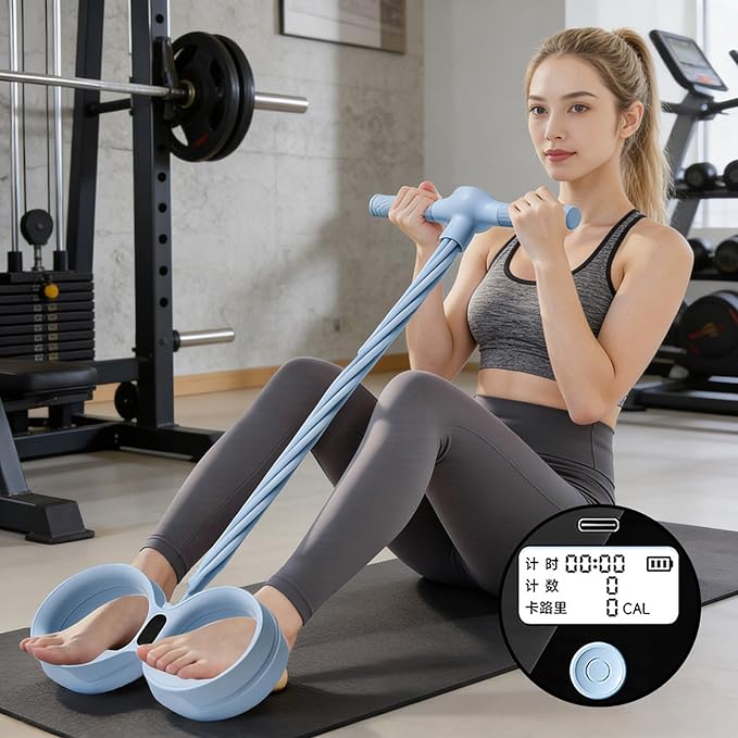 Smart Foot Pedal Puller, with Digital Counter & Handles, 6 Tube Pedal Resistance Band for Full Body Workout, Leg Exerciser While Sitting for Seniors