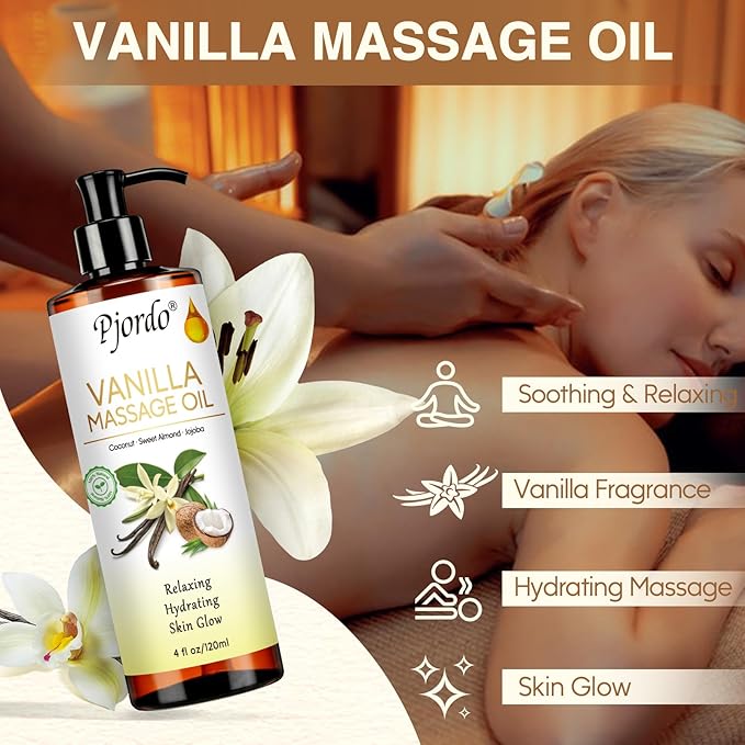 3 Pack Massage Oil for Massage Therapy, Vanilla Oil, Sore Muscle Arnica Oil, Lavender Massage Oil for Skin, Massage Roller Ball, Relaxing Massage Kit, Spa Gift Set for Him Her
