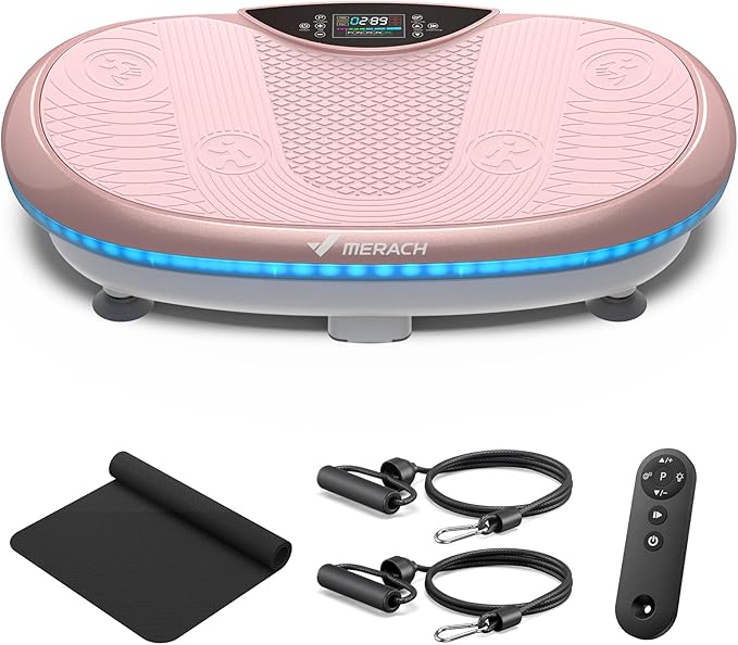 MERACH Vibration Plate Exercise Machine, 4D Whole Body Workout Vibrating Platform for Lymphatic Drainage Weight Loss Muscle Activation, Home Fitness Equipment with Bluetooth Light Pull Cord