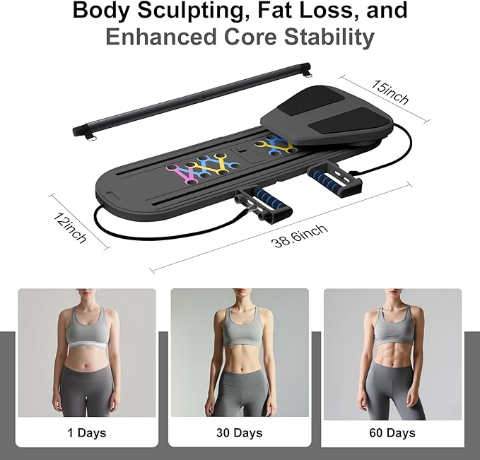6 in1 Pilates Board, Multi-Purpose Pilates Reformer Set, Foldable Abdominal Board, Pilates Reformer Board for Home, Workout Equipment, Abs Workout Equipment, Core Workout Equipment