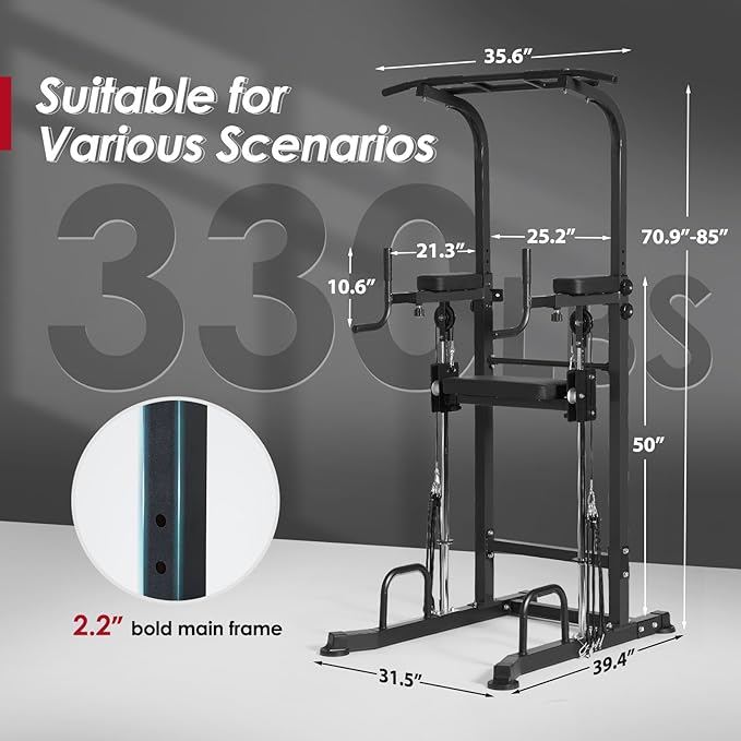 SogesPower Power Tower Dip Station Pull Up Bar for Home Gym Multi-Function Adjustable Height Strength Training Workout Equipment