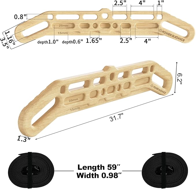 POWER GUIDANCE Wooden Hangboard, Portable Climbing Training Board, Enhances Finger Grip Strength for Indoor and Outdoor Use