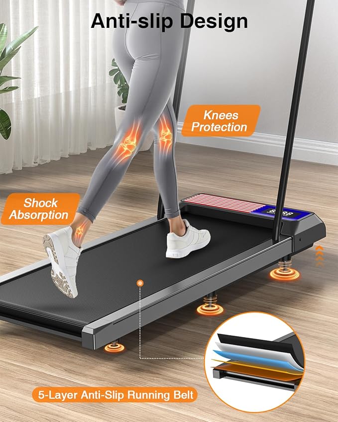 Walking Treadmills Pad,Under Desk Treadmills with Removable Handle,8% Incline Treadmills for Home and Office, 270Lbs Capacity Walking Mat with APP &Remote Control, LED Display