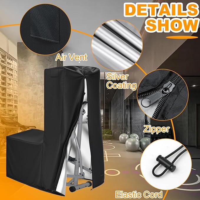 Elliptical Cover, 600D Oxford Fabric Covers with Zipper- fit for Elliptical Exercise Machine/Elliptical Trainer Indoor/Outdoor/Home/Gym, Waterproof Dustproof UV Resistant, Black,70.8 * 29 * 65inch