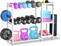 3-Tier Dumbbell Rack Stand Only - Adjustable Weight Rack for Home Gym, Heavy-Duty Weight Stand for Dumbbells Kettlebells Foam Roller Yoga Mats, Workout Equipment Storage Organizer With Hooks