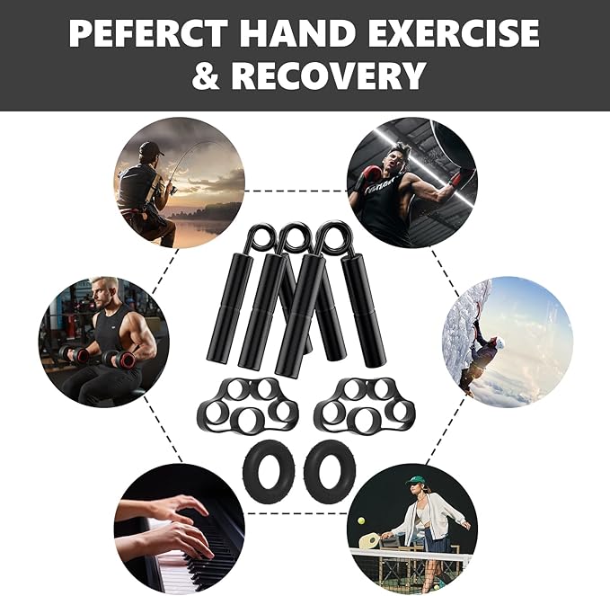 Professional Hand Grip Strengthener Trainer Kit, 50-175LB Metal Hand Gripper with 2 Finger Stretcher & 2 Grip Ring Wrist Foream Strengthener Exercise Workout Trainer for Pro Beginner Professionals