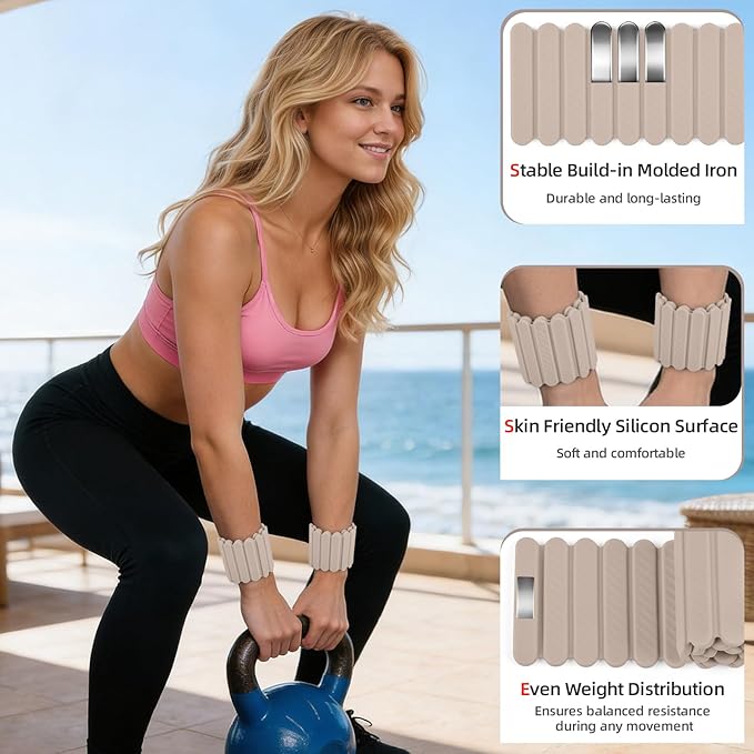 Abahub Wearable Wrist & Ankle Weights Set of 2, Stackable Magnetic Weighted Bracelet for Women, Waterproof Silicone Arm Leg Weights for Home Gym Workout, Running, Yoga & Pilates