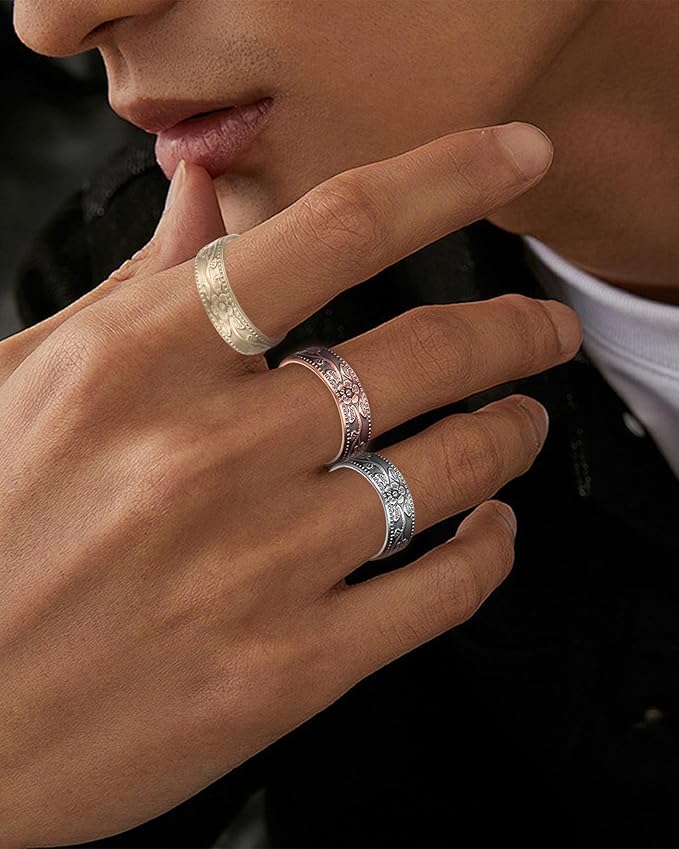 BioMag Magnetic Lymphatic Drainage Ring Set, 3 Pcs 99.99% Pure Copper Rings for Women with 3500 Gauss Magnets, Adjustable Size, Floral Branch and Leaf Pattern