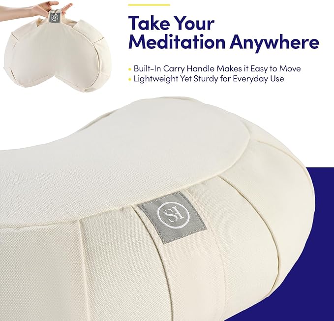 Meditation Cushion Bolster Pillow for Restorative Yoga – Supportive Cushion for Meditation, Pilates, and Relaxation – Filled with Buckwheat Hulls - Removable Cover