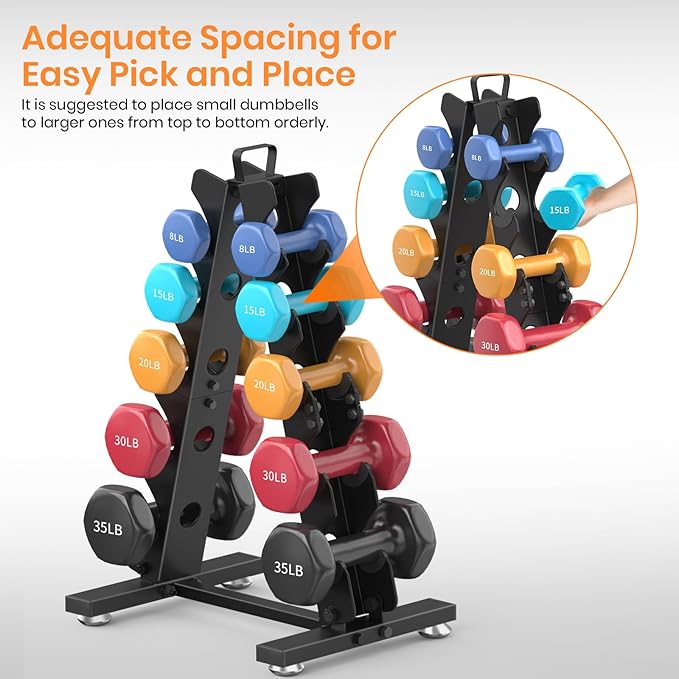 TomCare 6-Tier|5-Tier|4-Tier Dumbbell Rack Stand Only, Weight Rack for Home Gym Storage Stand for Weights Metal A-Frame Strength Training Dumbbell Holder with Handle (Dumbells not Included)