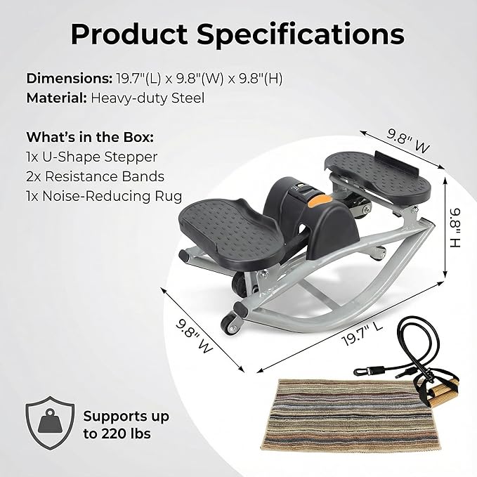 Lateral Rocking Fitness Stepper - Low-Impact Home Workout Machine for Knees & Joints with Digital Counter