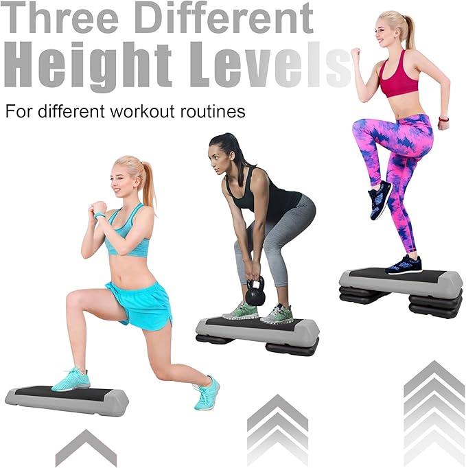 Gym Step Platform for Exercise at Home, Fitness Step for Home Workout, Adjustable Step Up Exercise Platform, Aerobic Stepper Step Platform with 4 Risers, Step Exercise Platform for Work Out