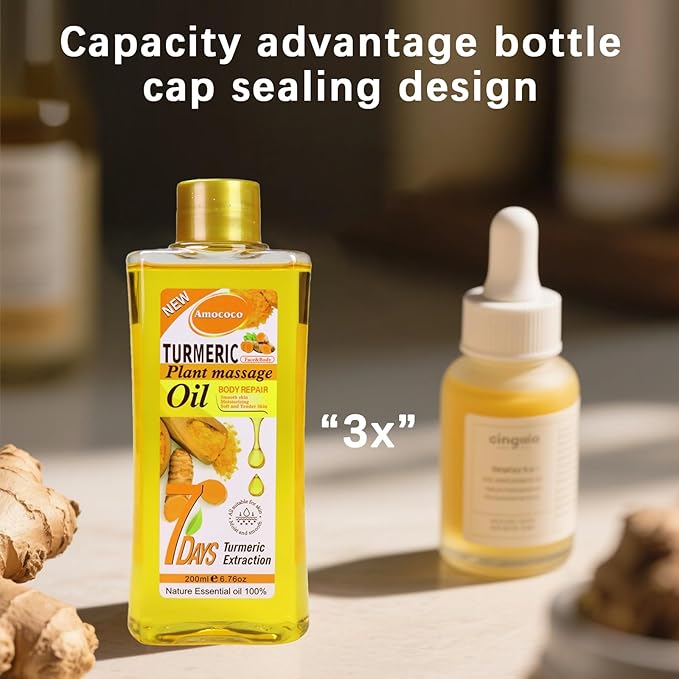 Turmeric Plant Massage Oil 6.76 oz - Organic Natural Relief for Muscle, Collagen & Vitamin E Enriched, Relaxing Massage Blend