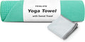 YESLIFE Non-Slip Extra Thick Hot Yoga Towel with One Sweat Towel, Microfiber Sweat Absorbent Yoga Mat Towel with Grip Dot, Pilates Mat, 72" x 24", Light Green