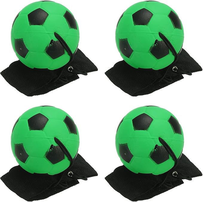PATIKIL 2.5 Inch Sports Wrist Ball, 4Pcs Soccer Rubber Rebound Wristband Wrist Return Ball Sport on A String for Exercise Play, Fluorescent Green