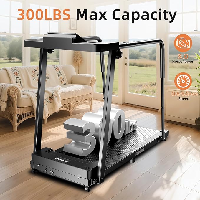 Walking Treadmill with Long Handrail for Balance, Recovery Fitness Exercise Machine, Treadmills for Home with Holder for Phone & Cup, 300 lbs Capacity, with LCD Display