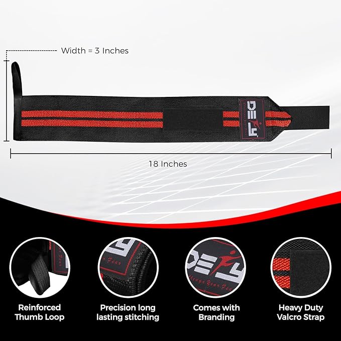 DEFY Fitness Wrist Wraps 18" Professional with Thumb Loops- Premium Quality, Strong Fastening Straps- Men & Women – Best for Weightlifting, Powerlifting,Strength Training