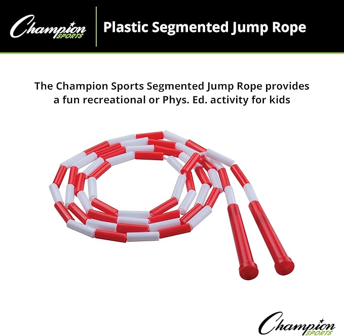 Champion Sports Plastic Segmented Jump Ropes – 7 to 16 ft Lengths – Fun, Durable Ropes for All Ages, Available in Multiple Color Options, Great for Cardiovascular Fitness & Rhythm