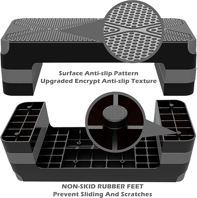 Adjustable Aerobic Exercise Step- Workout Step Platform, 26.5" Step Deck with 4", 6", 8" Height Risers, Women's Home Gym Fitness