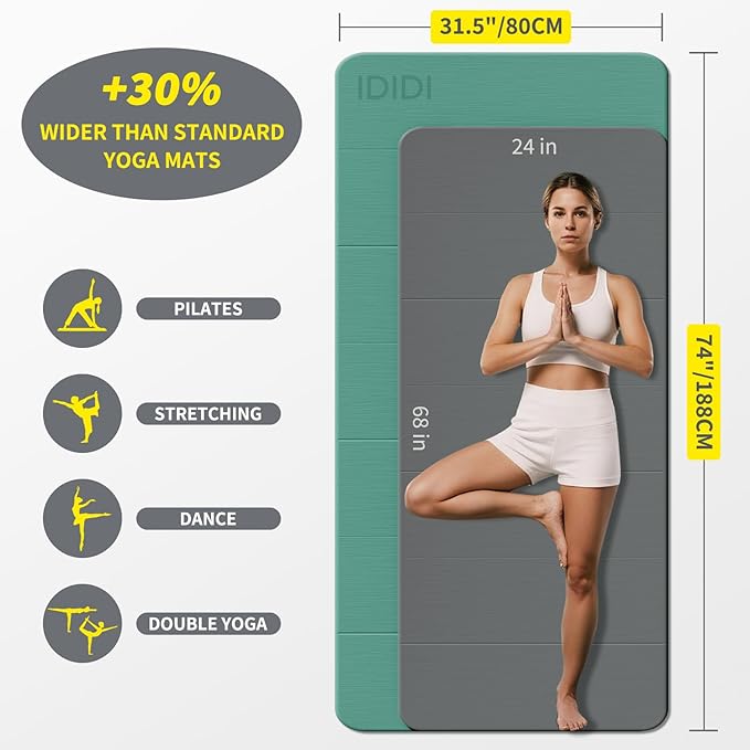 Foldable Yoga Mat Extra Thick & Large (74" x 31.5" x 0.32"), Double-Sided Non Slip & Lightweight Fitness Mat, 8mm Thick Wide Exercise Mats for Woman Man Kids, Portable Workout Mats for Travel, Studio or Home Use
