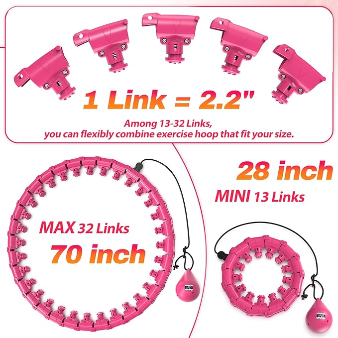 Weighted Fit Hoop Plus Size for Adult Weight Loss, 32 Detachable Links Smart Fitness Hoop, Fitness and Massage 2 in 1