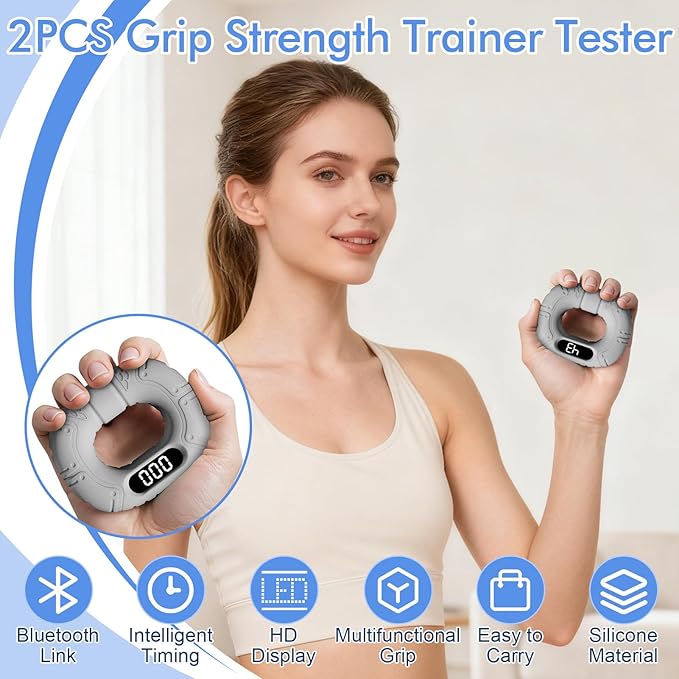 Upgraded Hand Grip Strength Tester Trainer, Rechargeable Digital Hand Dynamometer Grip Strengthener with LCD Display, Portable Finger Exerciser for Home Gym Office Sports Training