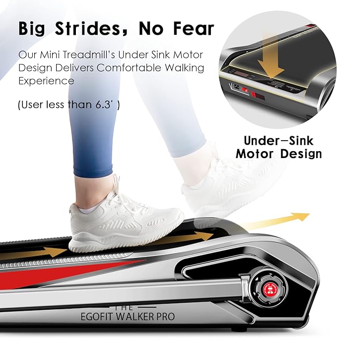 Egofit Walker Pro/Plus Smallest Under Desk Treadmill Walking Pad, Small & Compact Walking Treadmill with Fixed 5% Incline to Fit Desk Perfectly and Home & Office with APP & Remote Control