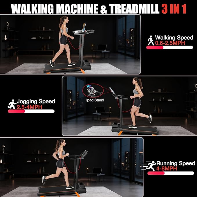 Walking Pad Treadmill with Desk Workstation, 12% Incline Treadmills for Home Small Office, 350lbs Capacity, 3.5HP