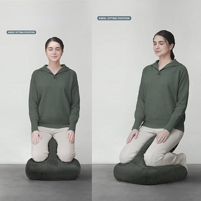 Ergonomic Meditation Bench with Three-Point Support, Cushioned Seat for Kneeling Position, Metal Frame (Dark Gray)