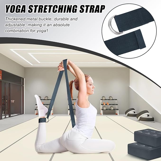 RETON Yoga Blocks Set with Straps, High Density Yoga Bricks, Lightweight EVA Foam Pilates Block, 2 Yoga Blocks with 2 Straps for Yoga, Pilates, Fitness, Stretching and Toning