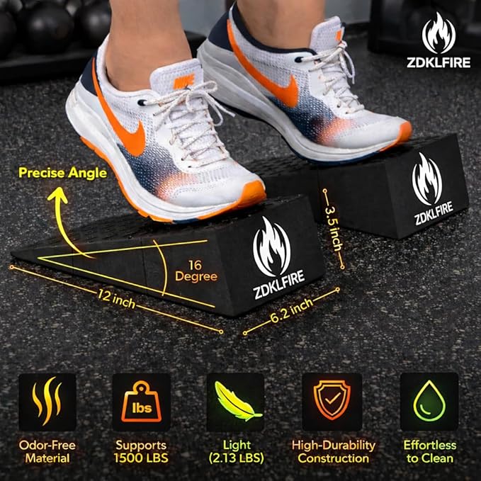 ZKDLFIRE Squat Wedge Block – 2 Pcs, Non-Slip Squat Wedges Weightlifting – Heel Elevated Squat Wedge, Heel Wedge for Squats, Slant Board for Squats to Improve Mobility, Balance, Strength & Squat Depth, Includes Anti-Slip Pads & Carrying Bag