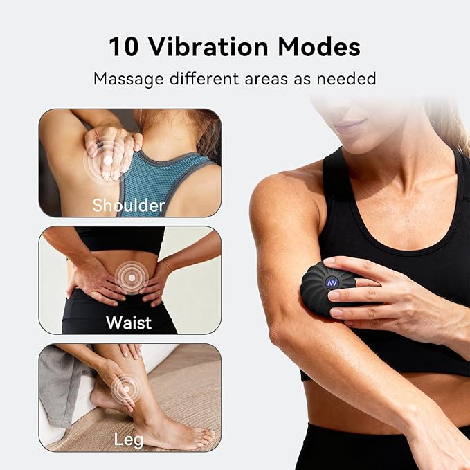 2.4" Mini Electric Vibrating Massage Ball, 10-Speed Fitness Yoga Massage Roller for Palm, Hand, Foot, Leg, Neck, Back, Multi-Directional Massage Ball (Black)