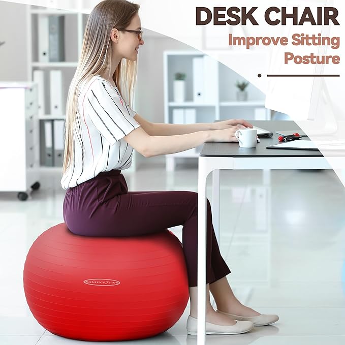 Fitvids Exercise Ball for Fitness, Yoga, Pilates with Quick Pump, Anti-Burst Slip Resistant Balance Ball