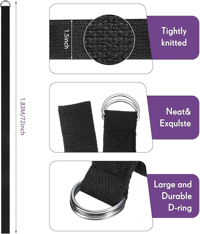 Jerify Yoga Strap for Stretching Bulk 6ft Exercise Stretch Band with Metal D Ring Adjustable Pilates Non Elastic Yoga Belt for Women Men Physical Fitness Gym Workout Dance