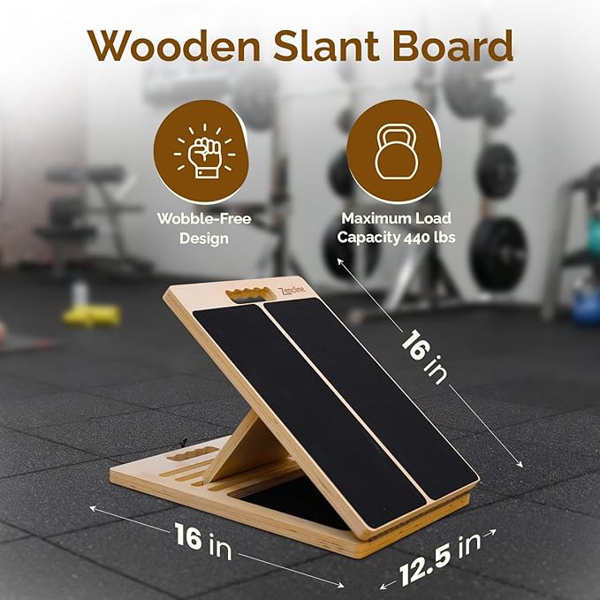 Portable Wooden Slant Board for Calf Stretching with Resistance Bands, Adjustable 300 Lbs Weight Capacity Incline Board for Calf Stretcher, Calf Stretch Board for Knees Ankle Heel Feet Leg