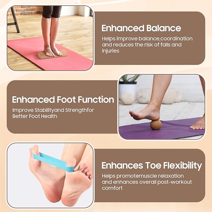 Cork Balance Board, Premium Ankle Balance Board & Foot Strengthener Exerciser Trainer Set for Mobility Support and Balancd Stability, with Massage Ball & Resistance Bands